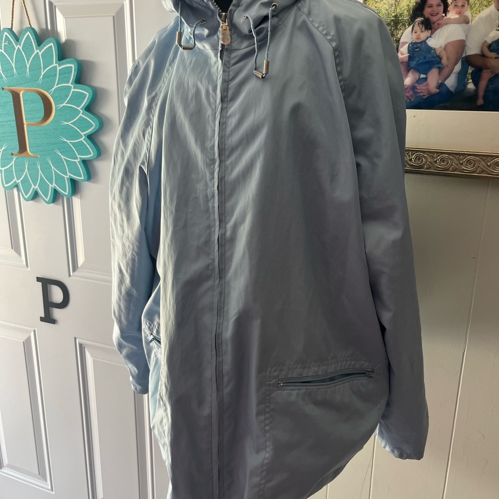 Blue Utility Jacket with Hood and Weather-Resistant Material